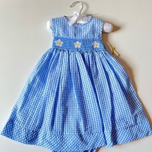 Edgehill Collection white and blue dress, 18m